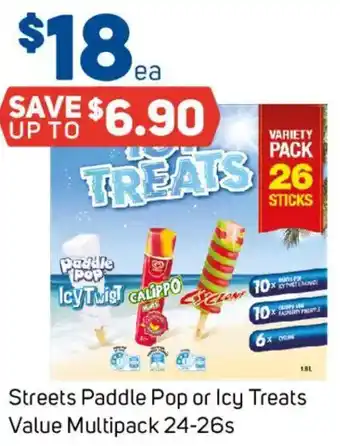 Foodland Streets Paddle Pop or Icy Treats Value Multipack offer