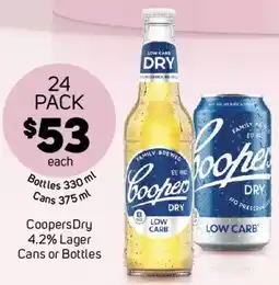 Foodland Coopers Dry 4.2% Lager Cans or Bottles offer