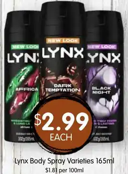 Spudshed Lynx Body Spray Varieties offer