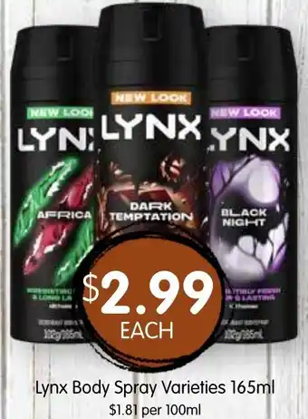 Spudshed Lynx Body Spray Varieties offer