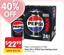 Spar Pepsi Schweppes or Solo Cans offer