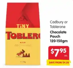 Spar Cadbury or Toblerone Chocolate Pouch offer