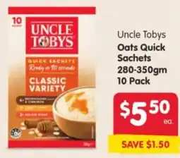 Spar Uncle Tobys Oats Quick Sachets offer