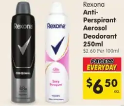 Spar Rexona Anti Perspirant Aerosol Deodorant offer