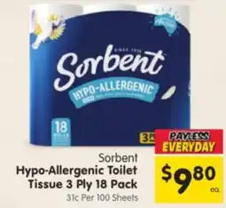 Spar Hypo Allergenic Toilet Tissue 3 Ply offer