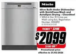 The Good Guys 60cm Built-Under Dishwasher with QuickPowerWash and AutoOpen Drying - CleanSteel offer