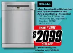 The Good Guys 60cm Freestanding Dishwasher with QuickPowerWash and AutoOpen Drying - CleanSteel offer