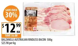Supabarn Balzanelli australian rindless bacon offer