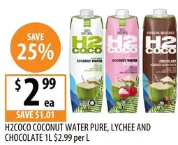 Supabarn H2coco coconut water pure, lychee and chocolate offer