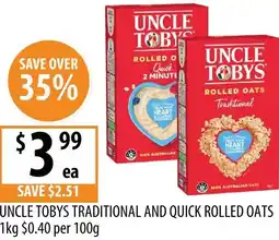 Supabarn Uncle tobys traditional and quick rolled oats offer