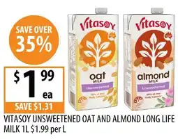 Supabarn Vitasoy unsweetened oat and almond long life milk offer