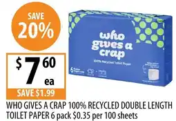 Supabarn Who gives a crap 100% recycled double length toilet paper offer