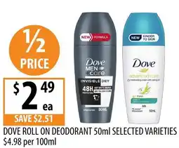 Supabarn Dove roll on deodorant offer