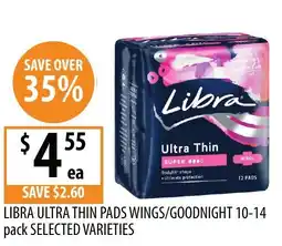 Supabarn LIBRA ULTRA THIN PADS WINGS/GOODNIGHT offer