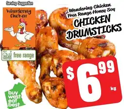 Farmer Jack's Wandering chicken free range honey soy chicken drumsticks offer