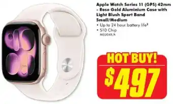 Apple Watch Series 11 (GPS) 42mm - Rose Gold Aluminium Case with Light Blush Sport Band Small/Medium