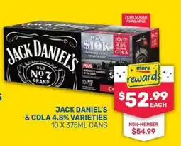 SipnSave JACK DANIEL'S & COLA 4.8% VARIETIES 10 X 375ML CANS offer