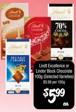 Farmer Jack's Lindt Excellence or Lindor Block Chocolate offer