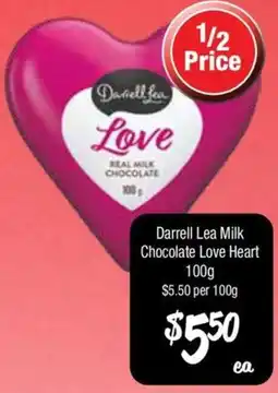 Farmer Jack's Darrell Lea Milk Chocolate Love Heart offer