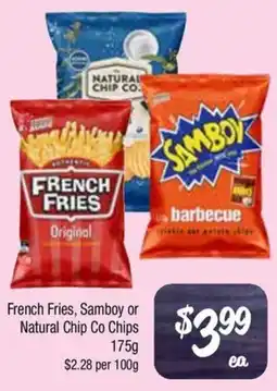 Farmer Jack's French Fries, Samboy or Natural Chip Co Chips offer
