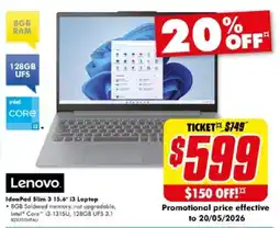 The Good Guys Lenovo IdeaPad Slim 3 15.6" 13 Laptop offer