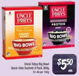 Farmer Jack's Uncle Tobys Big Bowl Quick Oats Sachets offer