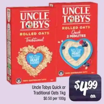 Farmer Jack's Uncle Tobys Quick or Traditional Oats offer