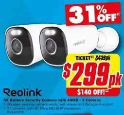 The Good Guys Reolink 4K Battery Security Camera with 64GB - 2 Camera offer