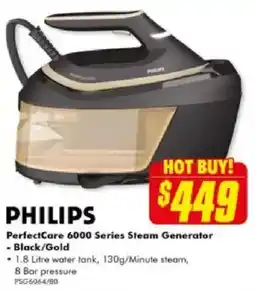 The Good Guys PHILIPS PerfectCare 6000 Series Steam Generator - Black/Gold offer