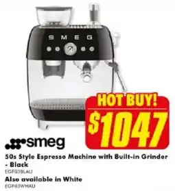 The Good Guys smeg 50s Style Espresso Machine with Built-in Grinder - Black offer