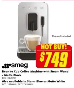 The Good Guys Smeg Bean to Cup Coffee Machine with Steam Wand - Matte Black offer