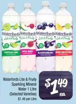 Farmer Jack's Waterfords Lite & Fruity Sparkling Mineral Water offer