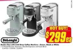 The Good Guys DeLonghi Dedica Duo with Cold Brew Coffee Machine - Green, Black or White offer