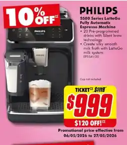 The Good Guys PHILIPS 5500 Series LatteGo Fully Automatic Espresso Machine offer
