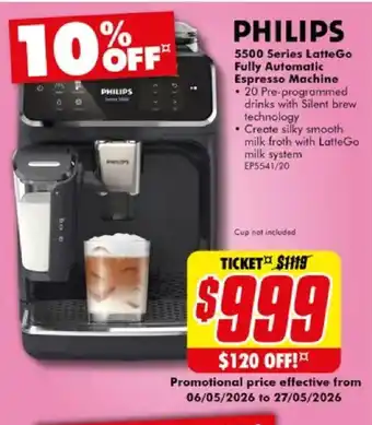The Good Guys PHILIPS 5500 Series LatteGo Fully Automatic Espresso Machine offer