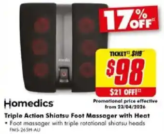 The Good Guys Homedics Triple Action Shiatsu Foot Massager with Heat offer