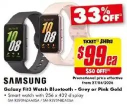 The Good Guys SAMSUNG Galaxy Fit3 Watch Bluetooth - Grey or Pink Gold offer