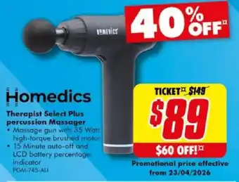 The Good Guys Homedics Therapist Select Plus percussion Massager offer