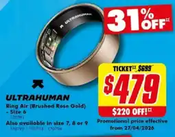 The Good Guys ULTRAHUMAN Ring Air (Brushed Rose Gold) - Size 6 offer