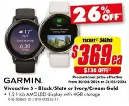 The Good Guys GARMIN Vivoactive 5 - Black/Slate or Ivory/Cream Gold offer