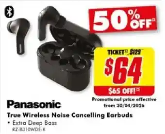 The Good Guys Panasonic True Wireless Noise Cancelling Earbuds offer