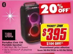 The Good Guys JBL PartyBox Club 120 Portable Speaker offer