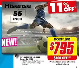 The Good Guys Hisense 55 INCH 55" Q6SAU 4K Hi-QLED Smart TV 2026 offer
