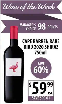 Supabarn Cape barren rare bird 2020 shiraz offer