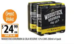 Supabarn Woodstock bourbon & cola reserve 12% cans offer