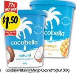NQR Varieties Cocobella Natural or Mango Coconut Yoghurt offer