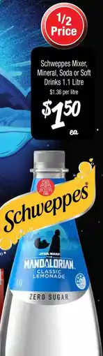 Farmer Jack's Schweppes Mixer, Mineral, Soda or Soft Drinks offer