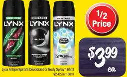 Farmer Jack's Lynx Antiperspirant Deodorant or Body Spray offer