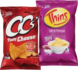 IGA Thins Chips 150‑175g, CC’s Corn Chips or French Fries 175g Selected Varieties offer