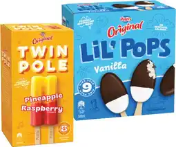 IGA Peters Original Twin Pole 8 Pack or LiL’ Pops Ice Cream 9 Pack Selected Varieties offer